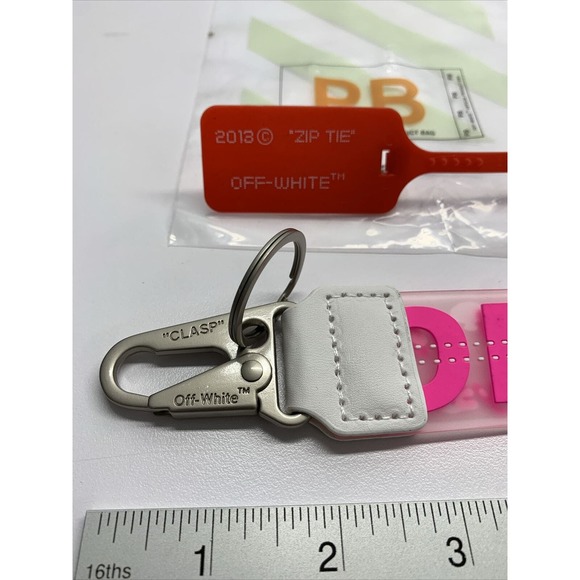 OFF-WHITE Lanyard Keychain Industrial Clasp Bright Pink On Clear W/ Zip Tie New - Picture 2 of 3